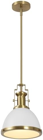 JONATHAN Y Homer Industrial Dome Pendant 10", White/Brass Gold by JONATHANY