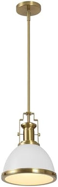 JONATHAN Y Homer Industrial Dome Pendant 10", White/Brass Gold by JONATHANY