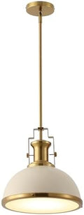 JONATHAN Y Homer Industrial Dome Pendant 13", Almond/Brass Gold by JONATHANY