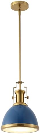 JONATHAN Y Homer Industrial Dome Pendant 10", Navy/Brass Gold by JONATHANY
