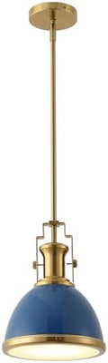 JONATHAN Y Homer Industrial Dome Pendant 10", Navy/Brass Gold by JONATHANY