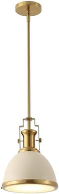 JONATHAN Y Homer Industrial Dome Pendant 10", Almond/Brass Gold by JONATHANY
