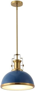 JONATHAN Y Homer Industrial Dome Pendant 13", Navy/Brass Gold by JONATHANY