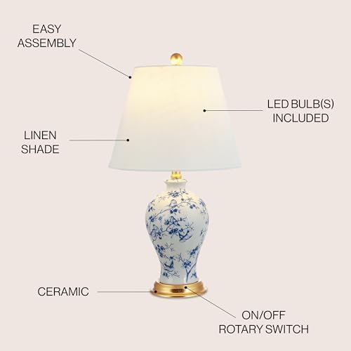 JONATHAN Y Grace 24" French Country Floral Urn Ceramic Lamp, Blue/White - Image 4