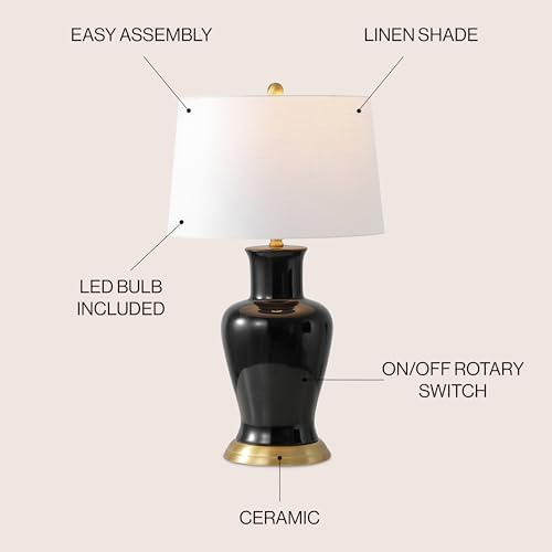 JONATHAN Y Julian Classic Ceramic Urn Metal LED Table Lamp 29", Black - Image 2