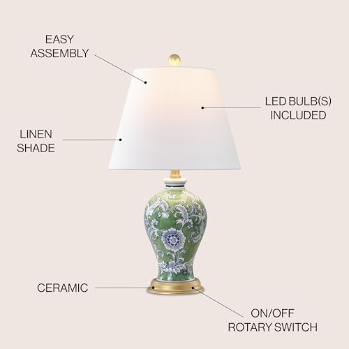 JONATHAN Y Grace 24" French Country Floral Urn Ceramic Lamp, Green/White - Image 3