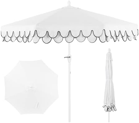 JONATHAN Y Tracy 9' Scalloped Market Patio Umbrella, White by JONATHANY