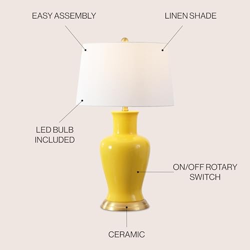 JONATHAN Y Julian Classic Ceramic Urn Metal LED Table Lamp 29", Yellow - Image 2