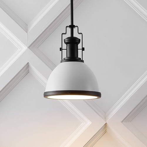 JONATHAN Y Homer Industrial Dome Pendant 10", White/Matte Black - Image 2