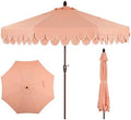 JONATHAN Y Tracy 9' Scalloped Market Patio Umbrella, Coral Pink/Dark Brown by JONATHANY