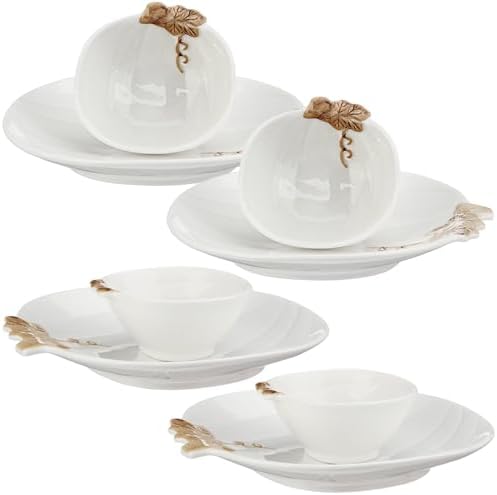 Maxcheck 8 Pcs Pumpkin Ceramic Bowl & Plate Fall Dinnerware Set, White by Maxcheck