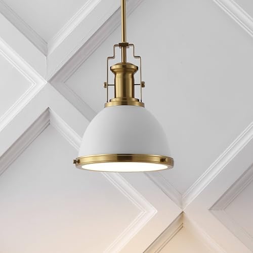 JONATHAN Y Homer Industrial Dome Pendant 10", White/Brass Gold - Image 2