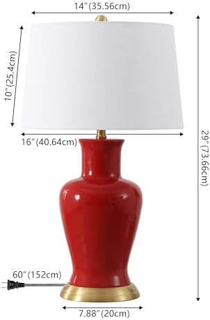JONATHAN Y Julian Classic Ceramic Urn Metal LED Table Lamp 29", Red - Image 4