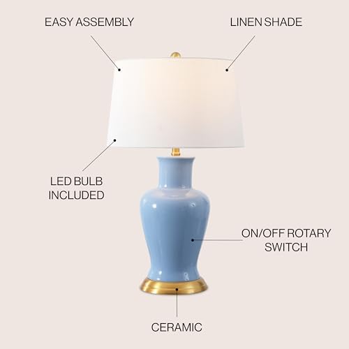 JONATHAN Y Julian Classic Ceramic Urn Metal LED Table Lamp 29", Blue - Image 2