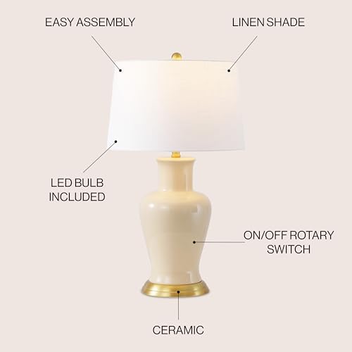 JONATHAN Y Julian Classic Ceramic Urn Metal LED Table Lamp 29", Almond - Image 2