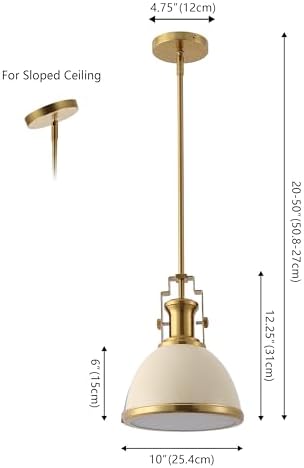JONATHAN Y Homer Industrial Dome Pendant 10", Almond/Brass Gold - Image 3