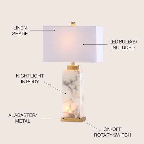 JONATHAN Y Elizabeth Alabaster Nightlight Lamp 27.5", White/Gold Painting - Image 3