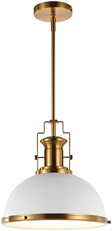 JONATHAN Y Homer Industrial Dome Pendant 13", White/Brass Gold by JONATHANY