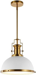 JONATHAN Y Homer Industrial Dome Pendant 13", White/Brass Gold by JONATHANY