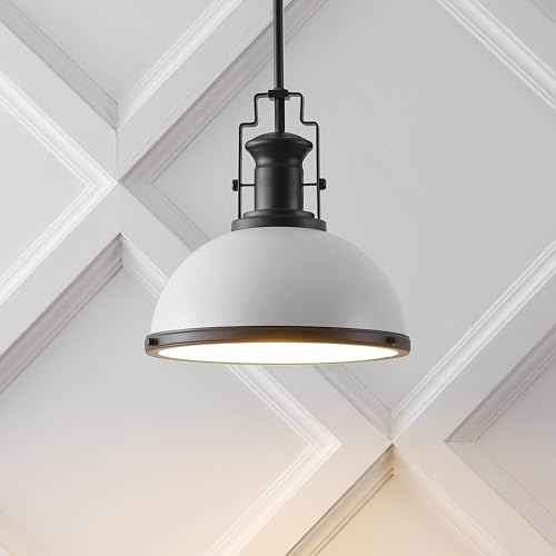 JONATHAN Y Homer Industrial Dome Pendant 13", White/Matte Black - Image 2
