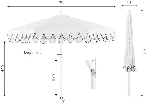 JONATHAN Y Tracy 9' Scalloped Market Patio Umbrella, White - Image 4