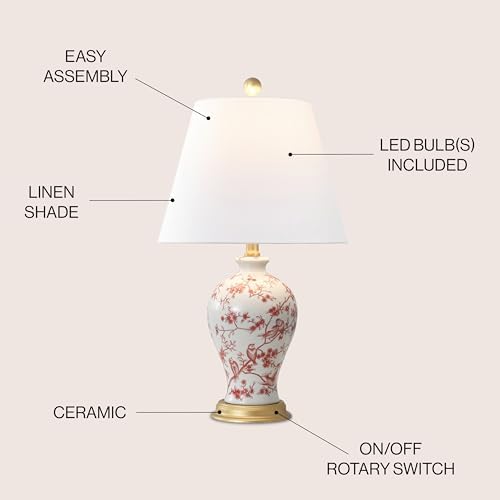 JONATHAN Y Grace 24" French Country Floral Urn Ceramic Lamp, White/Red - Image 3