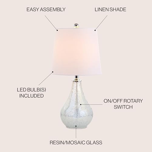 JONATHAN Y Mona Coastal Mini LED Table Lamp 20" Bedside, Mosaic White - Image 5