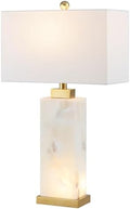 JONATHAN Y Elizabeth Alabaster Nightlight Lamp 27.5", White/Gold Painting by JONATHANY