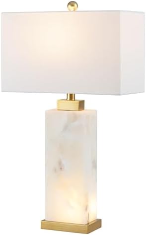 JONATHAN Y Elizabeth Alabaster Nightlight Lamp 27.5", White/Gold Painting by JONATHANY