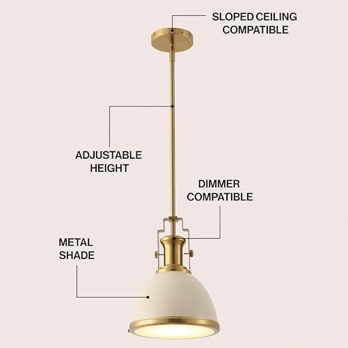 JONATHAN Y Homer Industrial Dome Pendant 10", Almond/Brass Gold - Image 4