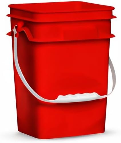 House Naturals 4 Gallon Square Food Grade Bucket Pail with Plastic Handles and Lid (Pack of 3) Made in USA containers (RED-White Lids)
