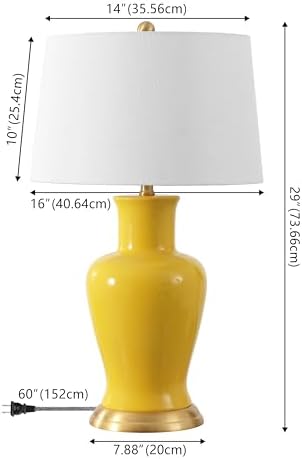 JONATHAN Y Julian Classic Ceramic Urn Metal LED Table Lamp 29", Yellow - Image 4