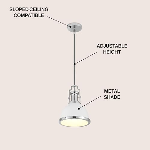 JONATHAN Y Homer Industrial Dome Pendant 10", White/Chrome - Image 3