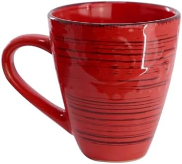 Elama Malibu Ocean Bloom 16-Piece Stoneware Embossed Pattern Reactive Glaze Red Dinnerware Set, Tableware, Serveware Set (Ocean Bloom Red) - Image 5