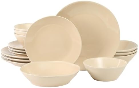 Bloomhouse - Two Time Oprah's Favorite Things Winner - Montecito Breeze 16 Piece (Service for 4) Double Plates and Bowls Stoneware Reactive Glaze Dinnerware Set - Marble Dawn Cream by Unknown