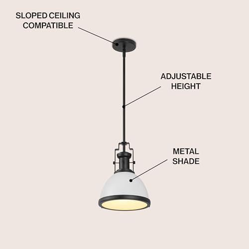 JONATHAN Y Homer Industrial Dome Pendant 10", White/Matte Black - Image 3