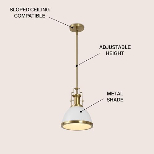 JONATHAN Y Homer Industrial Dome Pendant 10", White/Brass Gold - Image 3