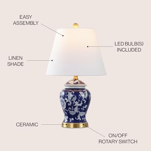 JONATHAN Y Penelope Ginger Jar 22" LED Table Lamp, Navy/White - Image 3