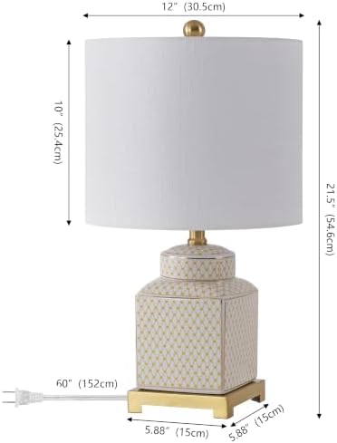 JONATHAN Y Cleo 21.5" Yellow & White Ceramic Table Lamp with Brass Base - Image 3
