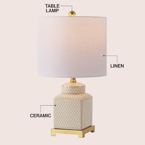 JONATHAN Y Cleo 21.5" Yellow & White Ceramic Table Lamp with Brass Base - Image 4