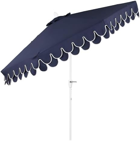 JONATHAN Y Tracy 9' Scalloped Market Patio Umbrella, Navy/White - Image 6