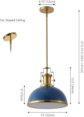 JONATHAN Y Homer Industrial Dome Pendant 13", Navy/Brass Gold - Image 3