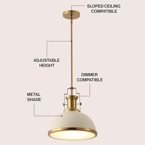 JONATHAN Y Homer Industrial Dome Pendant 13", Almond/Brass Gold - Image 4