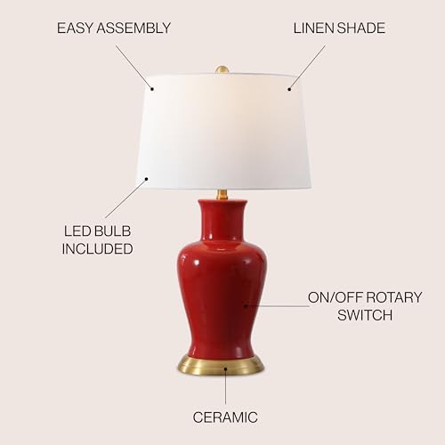 JONATHAN Y Julian Classic Ceramic Urn Metal LED Table Lamp 29", Red - Image 2