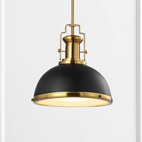 JONATHAN Y Homer Industrial Dome Pendant 13", Black/Brass Gold - Image 2