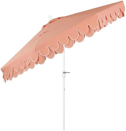 JONATHAN Y Tracy 9' Scalloped Market Patio Umbrella, Coral Pink/White - Image 6