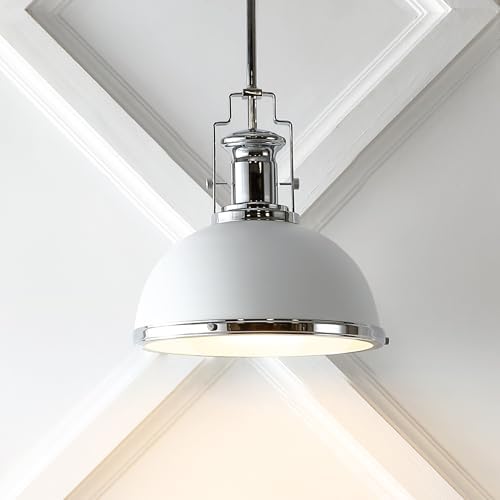 JONATHAN Y Homer Industrial Dome Pendant 13", White/Chrome - Image 6