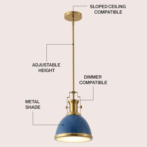JONATHAN Y Homer Industrial Dome Pendant 10", Navy/Brass Gold - Image 4