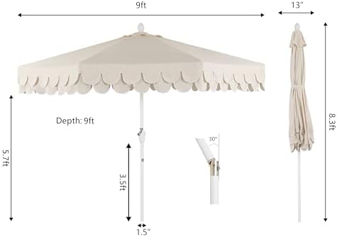 JONATHAN Y Tracy 9' Scalloped Market Patio Umbrella, Cream/White - Image 4