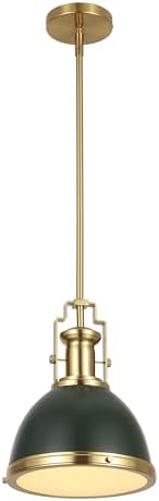 JONATHAN Y Homer Industrial Dome Pendant 10", Kombu Green/Brass Gold by JONATHANY